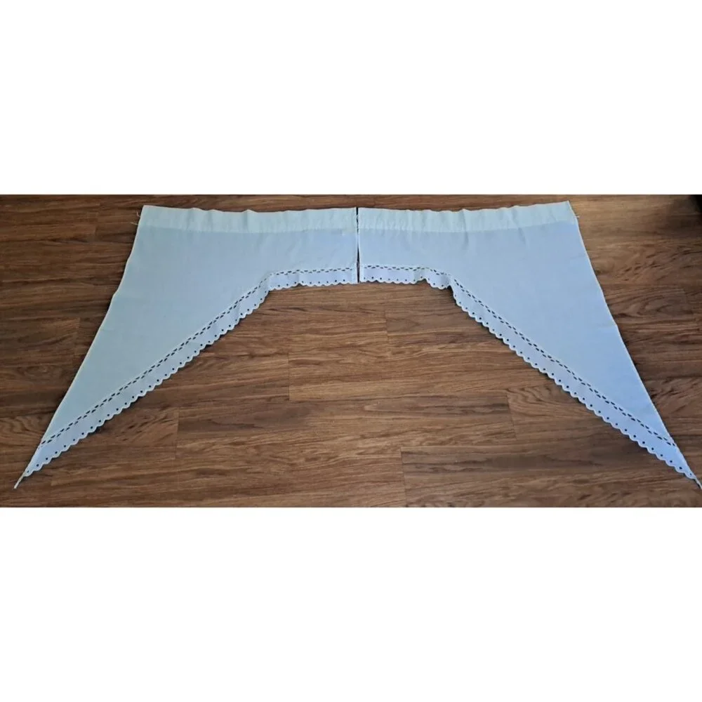 Arched Curtain Swag Set Angled JC Penney Home Ivory Eyelet Lace Trim 56x39